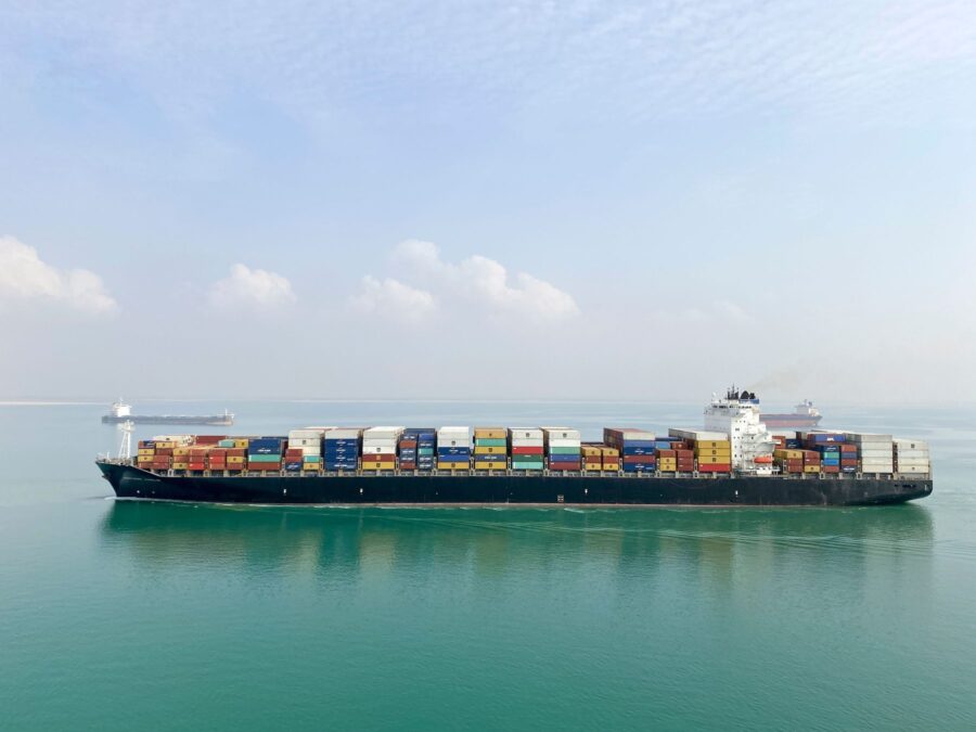 Container ship underway at sea
