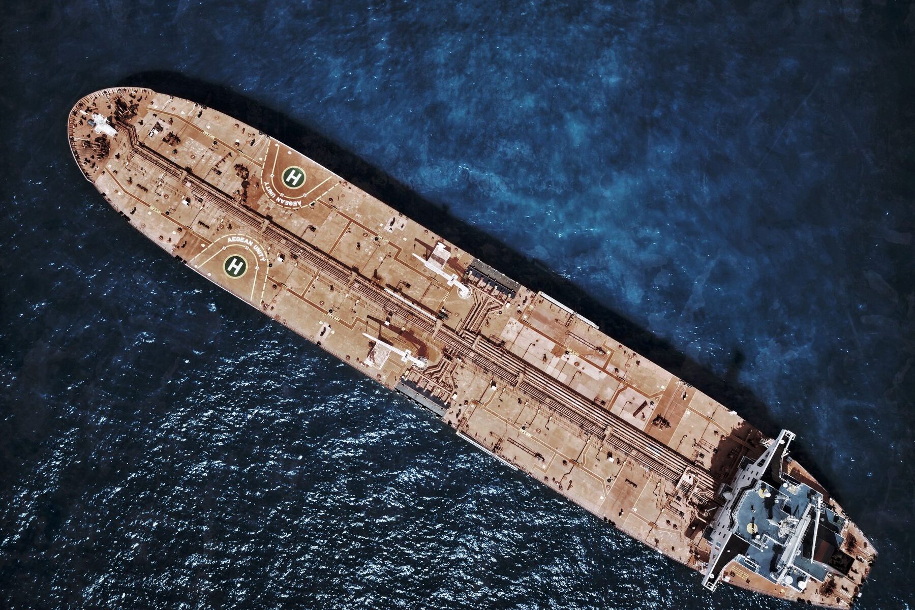 Aerial view of a tanker underway
