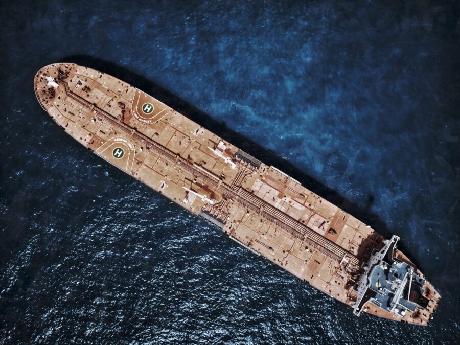 Aerial view of a tanker underway