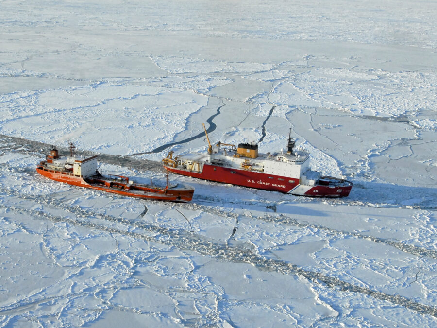 An illustration representing Canadian Coast Guard icebreakers under construction at Chantier Davie.