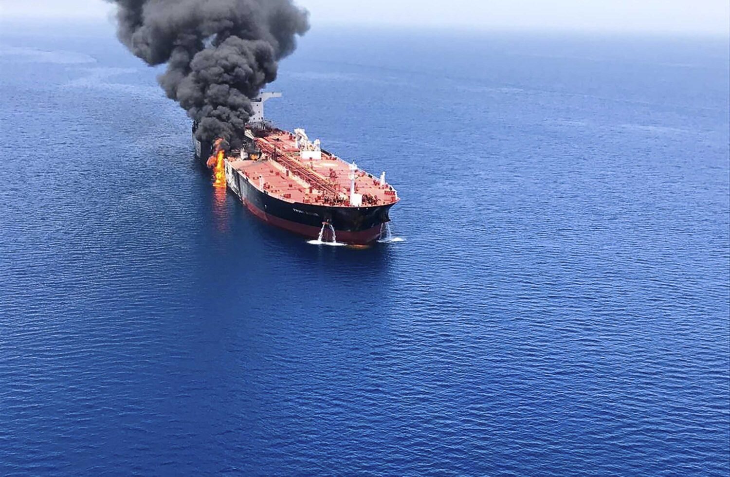 Commercial crude oil tanker transiting high-risk Middle East shipping waters.