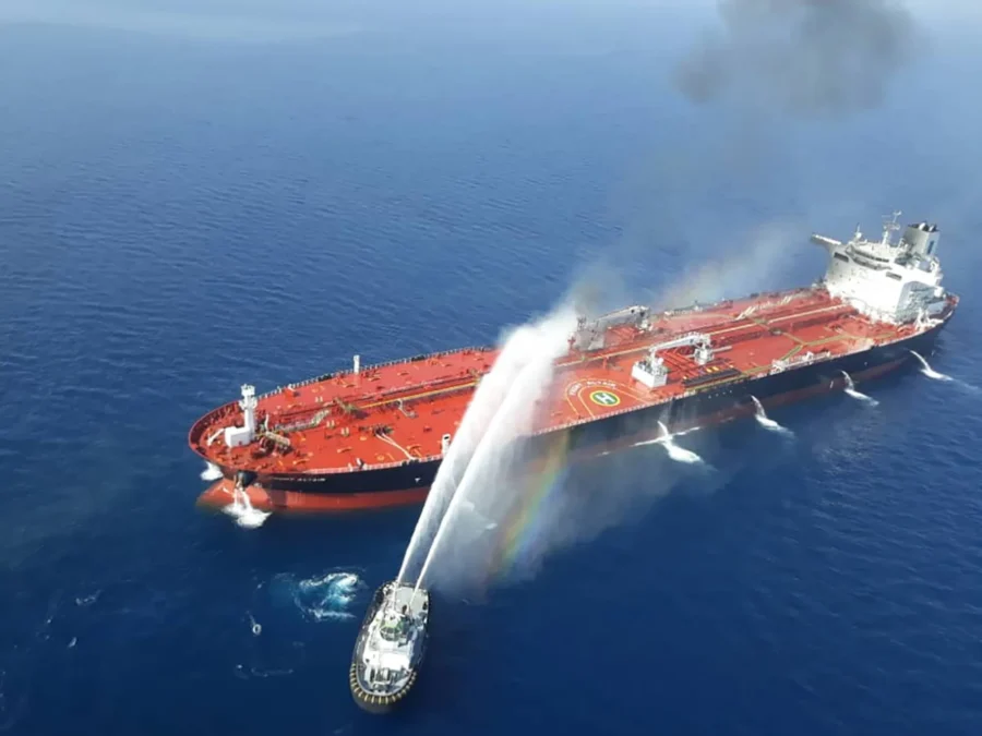 Commercial cargo vessel navigating high-risk waters subject to constructive total loss insurance considerations.