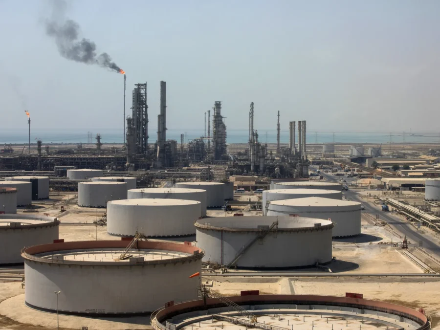 Industrial landscape with oil tanks