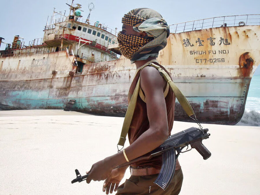 A commercial tanker navigating waters associated with IMO maritime security operations in the Gulf of Aden.