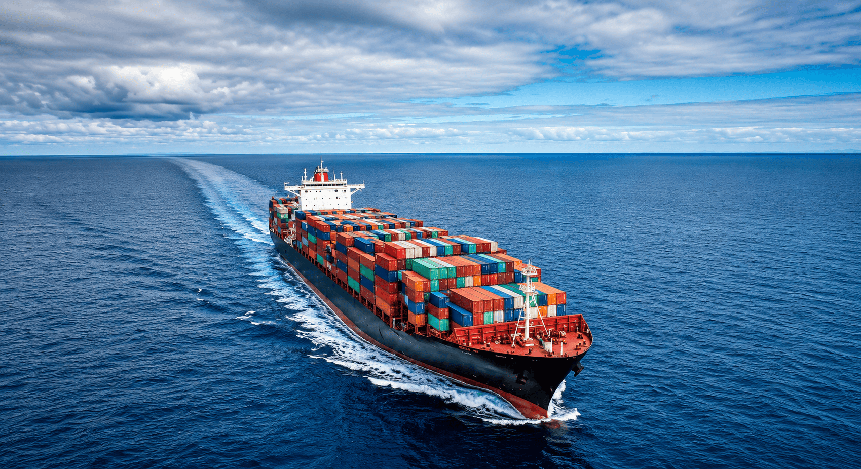 Cargo ship navigating open ocean.