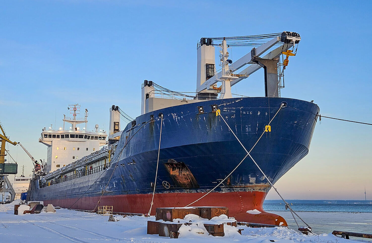 An ESL Shipping dry bulk vessel operating in ice-class conditions in Northern Europe.