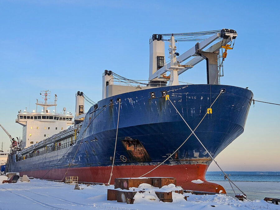 An ESL Shipping dry bulk vessel operating in ice-class conditions in Northern Europe.