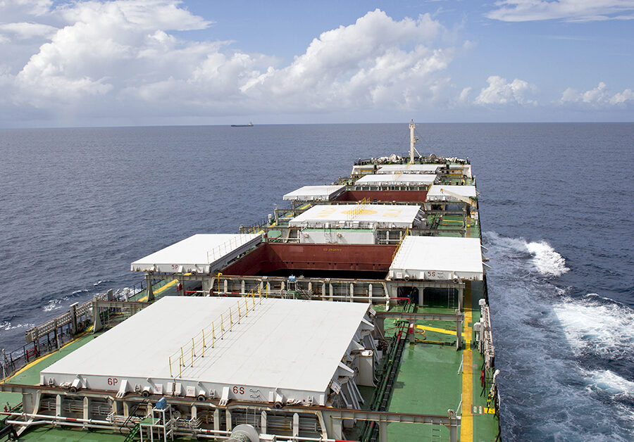 A modern commercial vessel undergoing technical survey with IACS unified requirements applied.